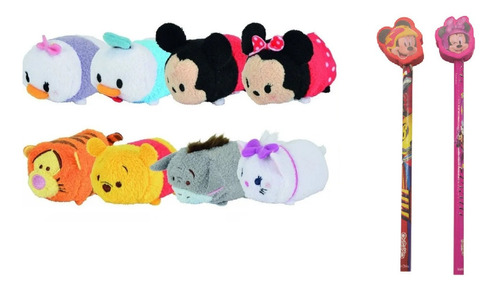 Peluches Tsum Tsum  Muñecos + Lápiz Con Goma O Regla Orig