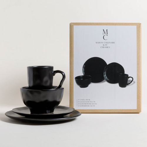 Set Vajilla Kalanit Ceramica 16 Unidades 4 Personas Negro