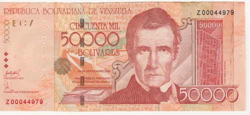 Billete Venezuela 50000 Bs Septiembre 2005 Z8 Xf+ Reposición