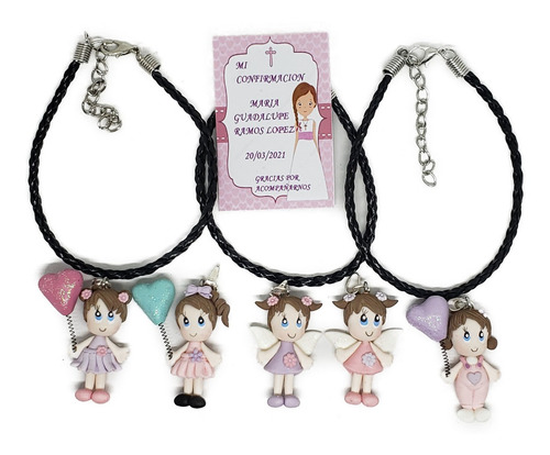 Recuerdo Confirmacion 3 Pz Pulsera De Piel Dije Niña