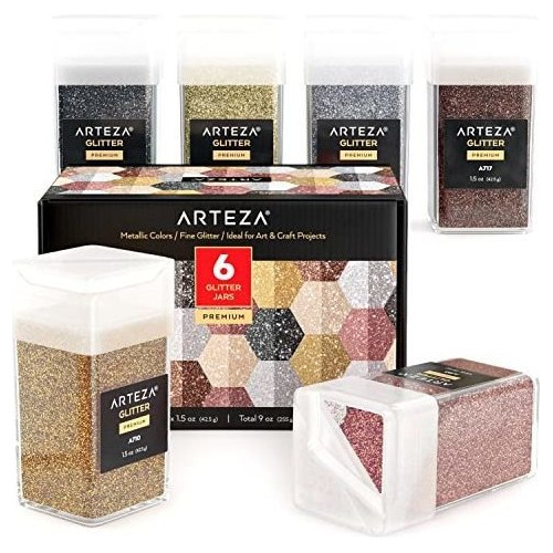 Arteza Glitter Metalico 6 Botellas De 1.5 Onzas