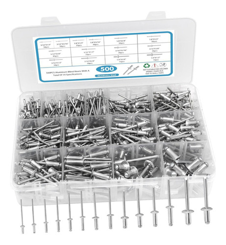 500pcs Remaches Ciegos, Conjunto De Remaches 3/32 Plata