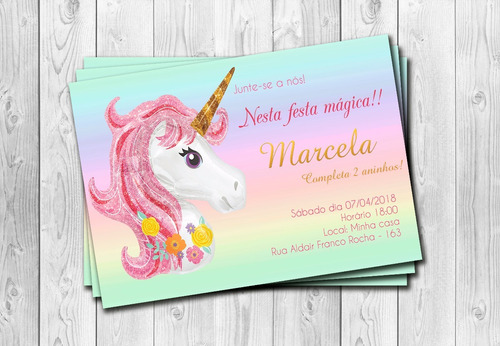 50 Convites Unicórnio Personalizados M02