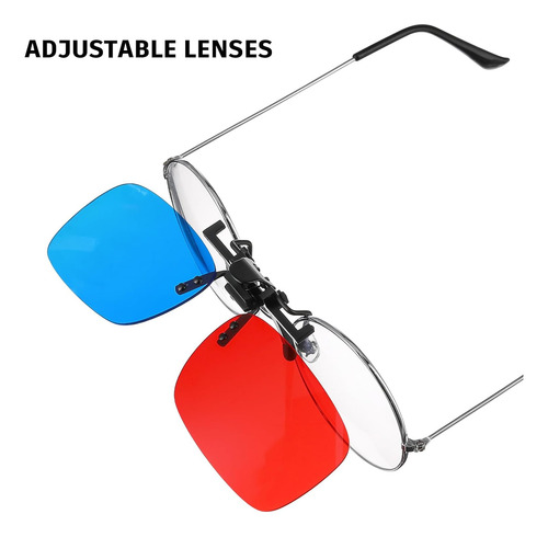 2 Lentes Clip Color Rojo Y Azul, Lentes Miopía, Clip...
