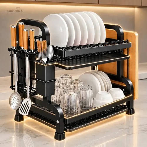 Escorredor De Louça Inox Com Porta Pratos Talheres 2 Andares Marca Kururuá