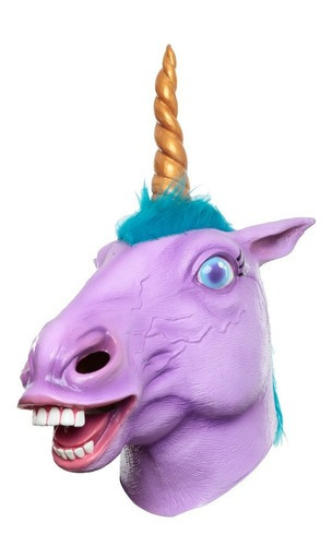 Máscara Látex Halloween Pony Unicornio Morado