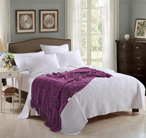 Imagen 2 de 3 de Pie De Cama Manta Tejida Chenille - Importada Usa - Púrpura
