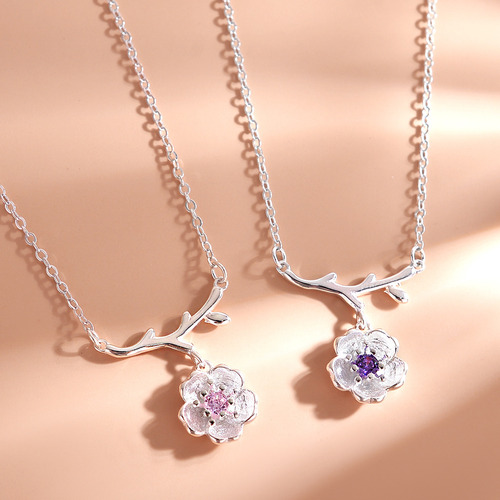 Collar Plata 925 Flores Sakura Cerezo Ciruelo Joyas Mujer