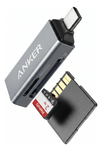 Adaptador Leitor de Cartão SD USB-C 2 em 1 Anker, Compatível com SDXC, SDHC, SD, MMC, microSDXC e microSDHC, Transferência Rápida de Dados para MacBook, Galaxy e Mais