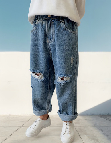 Pantalones Vaqueros Para Niños, Color Liso, Bolsa Elástica C