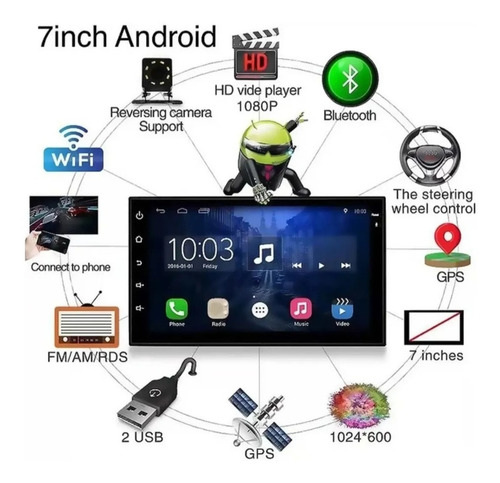 Imagen 2 de 5 de Radio Reproductor 7 Pulgadas Android 10 Wifi Gps Camara, Bt