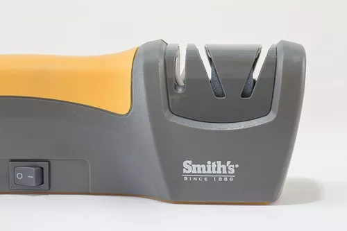 Smith's 50005 Edge Pro - Afilador de cuchillos eléctrico compacto, amarillo  y gris, afilador de 2 etapas de borde recto, afilado eléctrico y manual