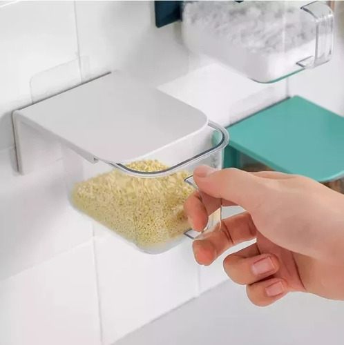 Contenedor Hermetico De Cocina Para Pared Mesada + Cuchara Blanco