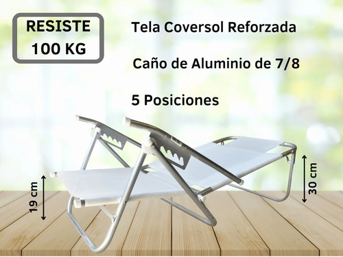 Imagen 5 de 8 de Reposera Aluminio 5 Posiciones Baja Kit X2- Disentino®