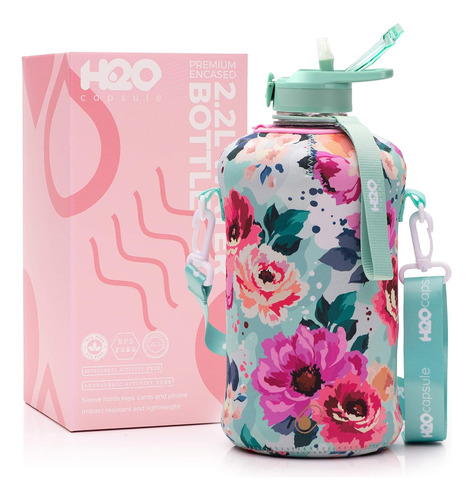 Botella H2o Capsule , Con Popote Y Funda , 2.2 L Floral