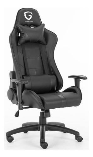 Silla de escritorio The Game House Nova D-328 gamer ergonómica negra con tapizado de cuero sintético