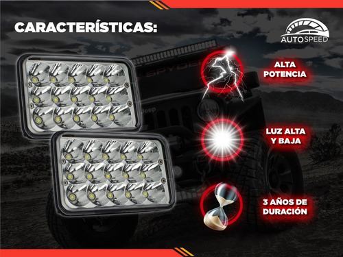 Par Faros Led 4x6 Alta Y Baja H4 45w Barra C/base Unidad