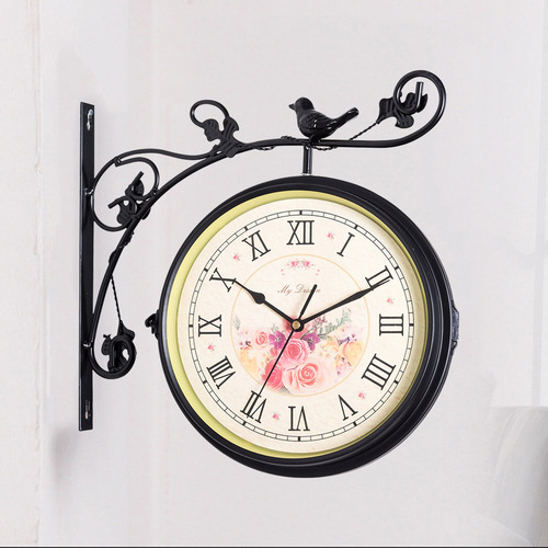 Reloj Colgante De Pared Silencioso Retro De Negro Con Rosa