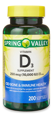 Vitamina D3 250 Mcg 200 Cápsulas Blandas Spring Valley
