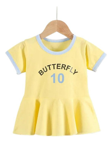 Vestido Infantil Algodon Verano Manga Corta Butterfly Amaril