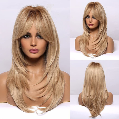 Perucas Longas, Peruca De Cabelo Em Camadas De Cinza Loira P