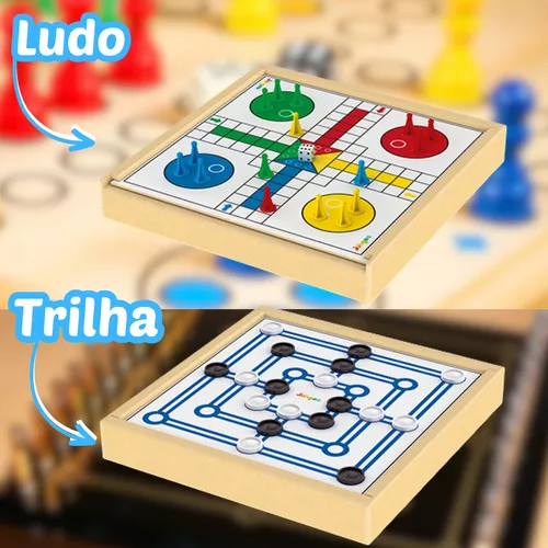 Jogo 6x1 Xadrez Damas Trilha Ludo Pega-Varetas Dominó Junges