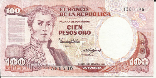Colombia 100 Pesos 12 De Octubre 1985