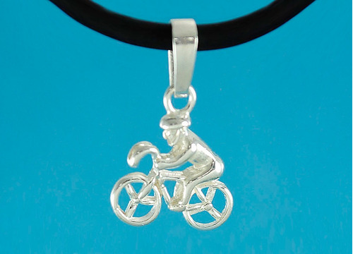 Imagen 2 de 3 de Dije Ciclista Bici Fixie Plata Ley 925 Incluye Collar Caucho