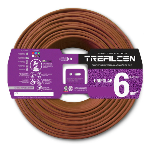 Cable Unipolar 6mm Normalizado Marron Trefilcon X 25 Mts