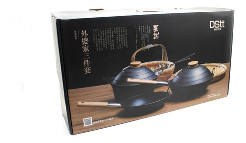 Set Wok Antiadherente 3 Piezas Negro Premium