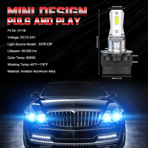 P Kit De Faróis Led H11b Superbrillante De 2000 Lúmenes, 55