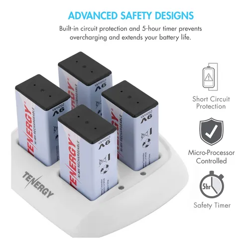 Tenergy Tn136 Smart 4 Bay 9v Cargador Con 4 Pack Tenergy 9v.