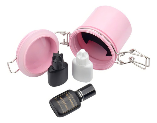 Bote hermético con cierre para guardar pegamento rosa para extensiones de pestañas