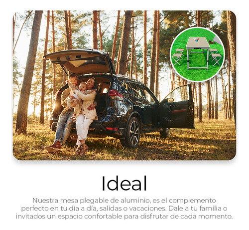 Mesa Plegable Camping Picnic Ajustable 1.20 Portáti 4 Sillas Color Plateado