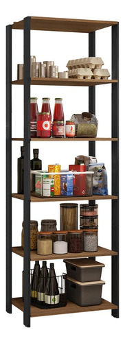 Armário Estante Multiuso Despensa 5 Prat 59cm Madesa Rp Cor Rustic/Preto