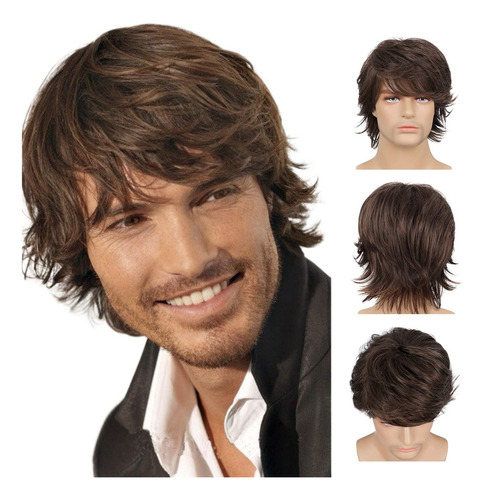 Diminoze Handsome Toupee Para Hombres, Peluca Marrn Esponjos