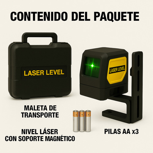Nivel Láser 2 Líneas Verdes Autonivelante Base Imantada