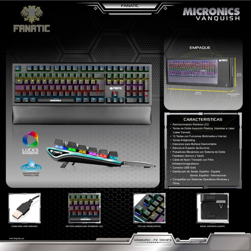 Teclado Gamer Mecánico Micronics Vanquish Fk-1003 Rainbow