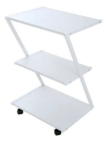 Carrinho Mesa Auxiliar Em Z Metal 3 Prateleiras Mdf Tx