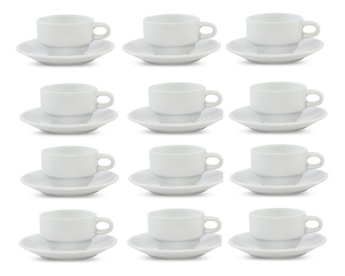 12 Tazas De Café Apilable 100ml Con Plato Porcelana Blanca