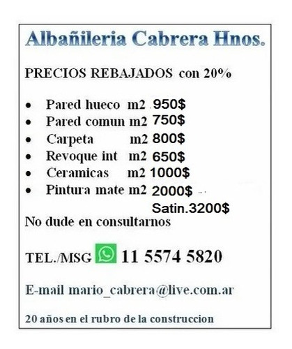 Albañil 20% Dto.en Pandemia, Pintor Ceramicas Caba Zona Sur