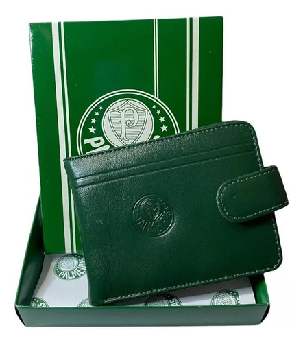 Carteira Masculina Couro Legitimo Palmeiras Botão 839pai Cor Verde