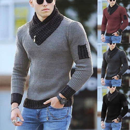 A Bufanda Cuello Suéter Hombres Slim Fit Casual Jersey Cool