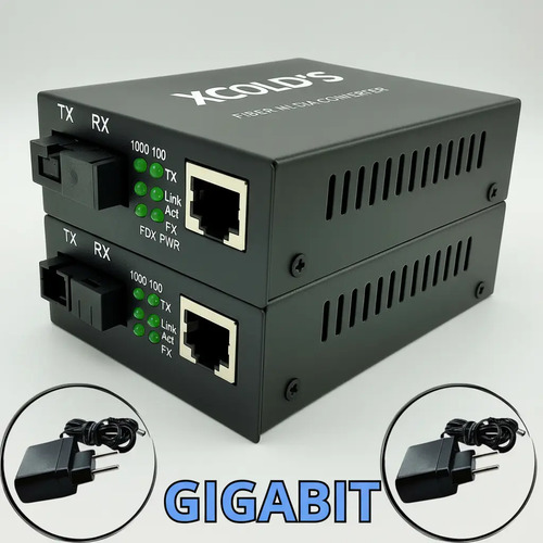 Conversor Rj45 Mídia Fibra Óptica Rede Gigabit 10/100/1000mb Par A+b Extensor Compatível Com Starlink Ethernet Cftv Xcolds