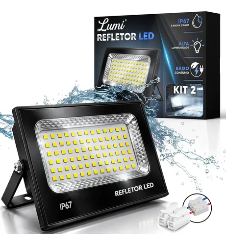 Kit 2 Refletor Led Holofote Slim 300w Prova D'água Cor Da Luz Branco Frio 127/220v Preto