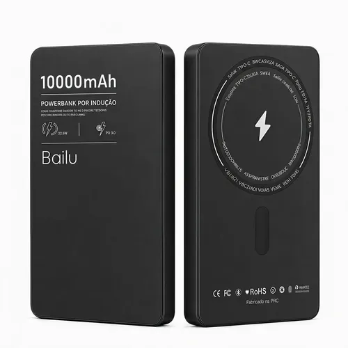 Carregador PowerBank 10000mah Portátil Sem Fio Magnético Rápido