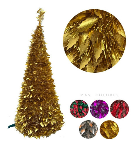Imagen 2 de 10 de Arbol De Navidad Espiral Plegable 1,50 Mts Hojas Metalizado