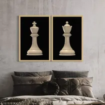 Comprar Set 2 Cuadros Con Vidrio - Piezas Ajedrez Rey Y Reina 40x60