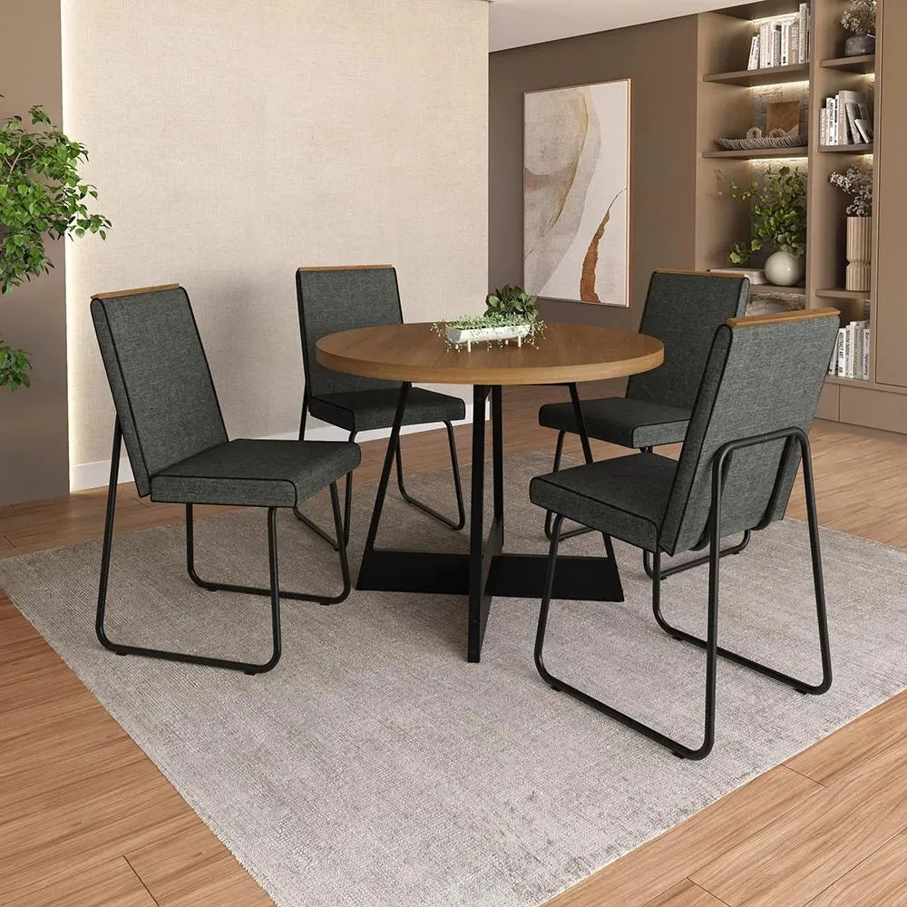 Conjunto Sala De Jantar 4 Cadeiras Rebeca Carraro Preto Preto