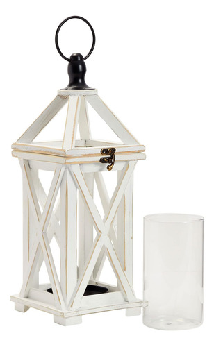 Farol Decorativo De Madera Con Huracan De Vidrio Para Chimen